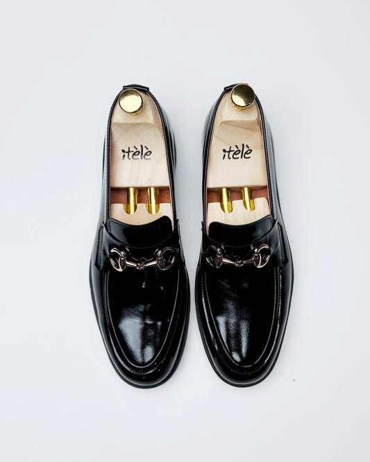 Wobbi Black patent Horsebit Loafer